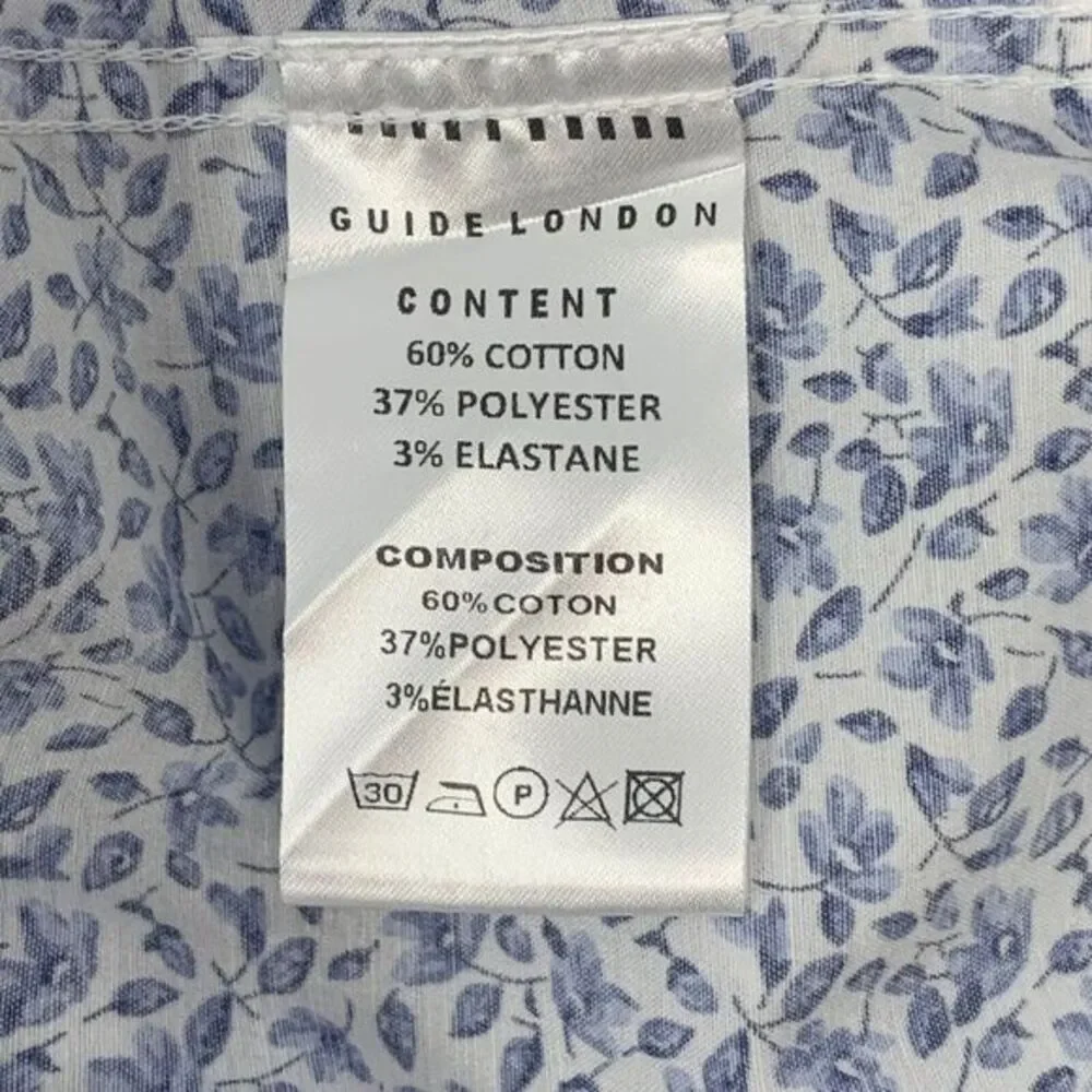 Guide London Premium Men's Shirt Short Sleeve White & Blue Floral Print Size Med